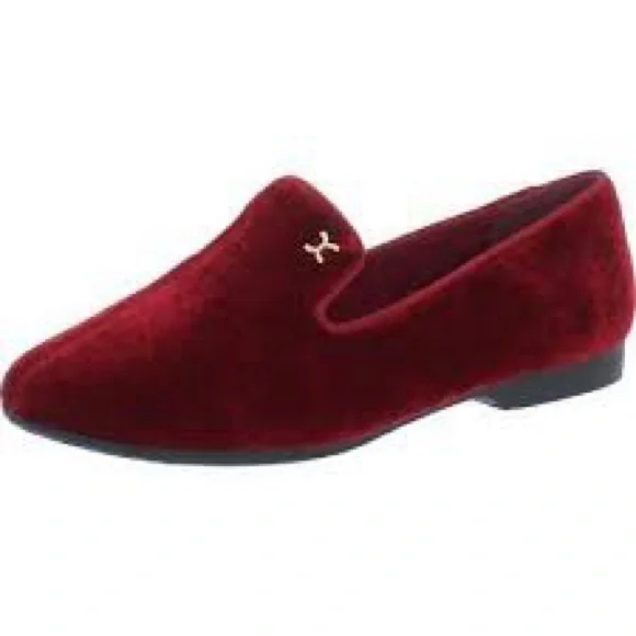 Charter Club Burgundy Velvet Loafers Gold Accent Size 7.5 - Picture 1 of 3